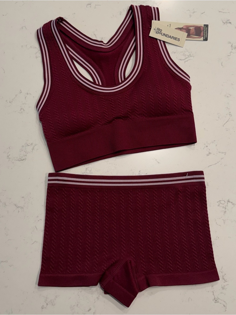 No Boundaries Burgundy Racerback Seamless Sports Bra & Boyshort Set